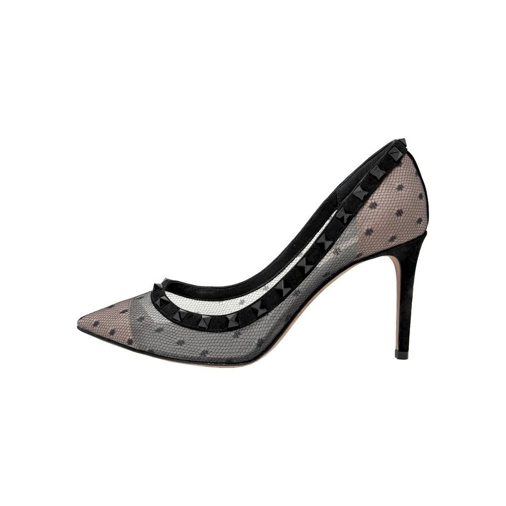 Valentino Rockstud Mesh‎ Pumps Black Suede Pointed Toe Heels 39